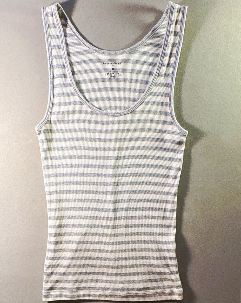 Banana Republic Women’s Gray/White Striped Rib Knit Scoop Neck Tank Top M